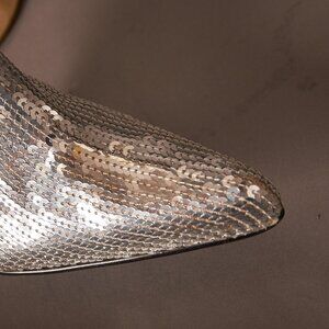 1990s Silver Sequin Knee High Zip Up Heeled Boots Anne Michelle